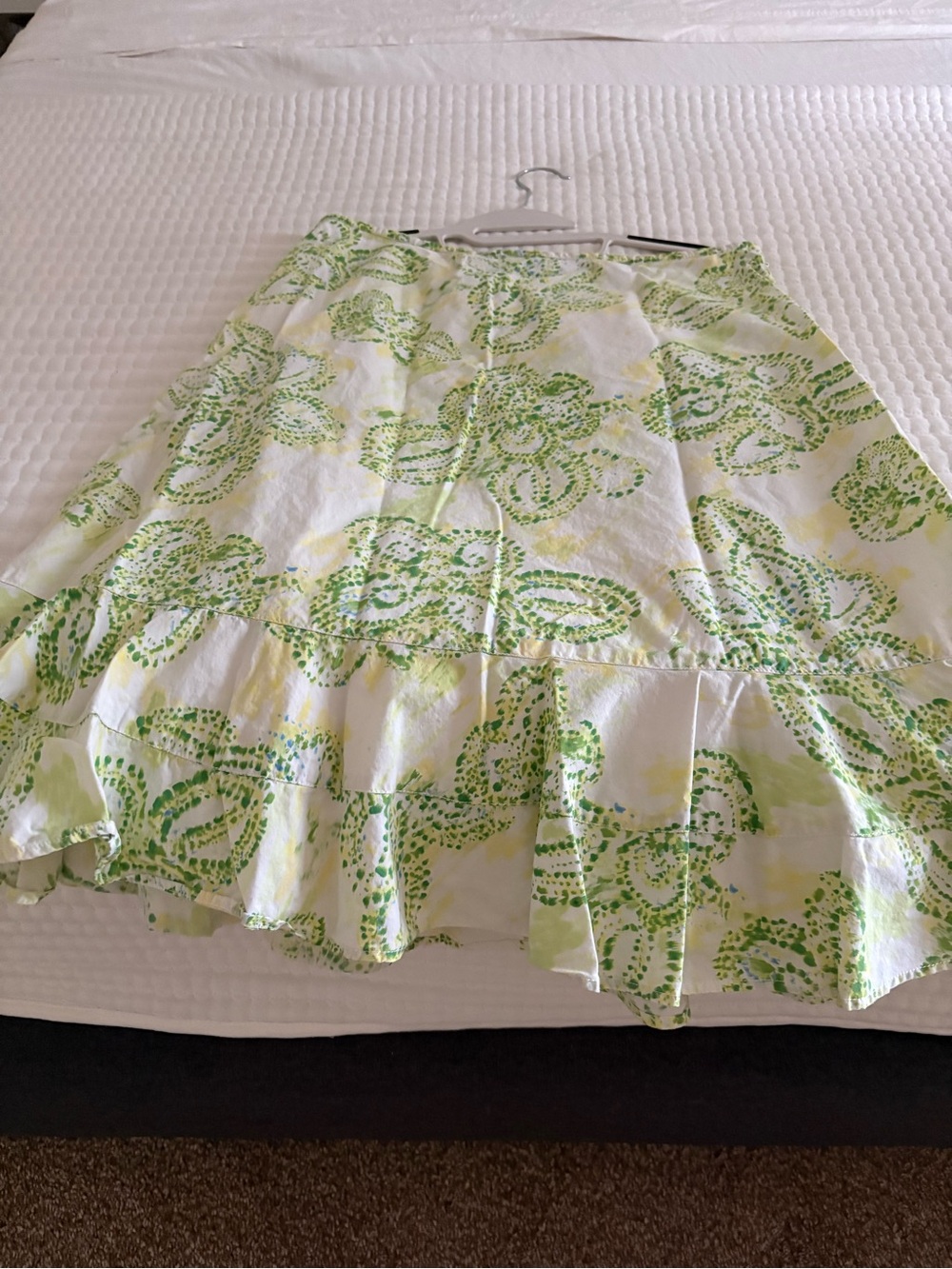 Eddie Bauer 12P White Green Yellow Floral Midi Spring Summer Casual Skirt